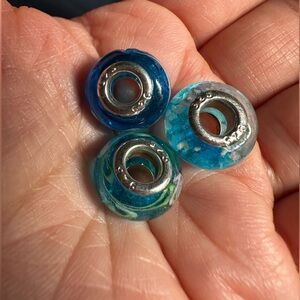 Blue Glass European-Style Lampwork Beads Lot 925 Sterling Silver Stamped